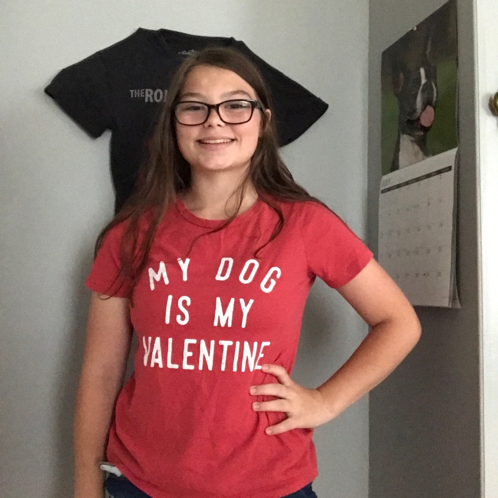 MY DOG IS MY VALENTINE Short sleeved t-shirt, and a little wore out